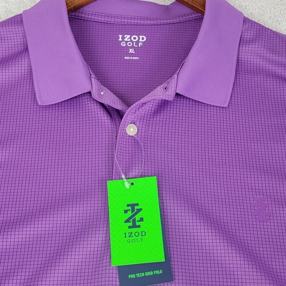 IZOD NEW Golf Pro Tech Grid Polo Shirt Mens XL Purple Short Sleeve Quick Dry - Picture 4 of 15